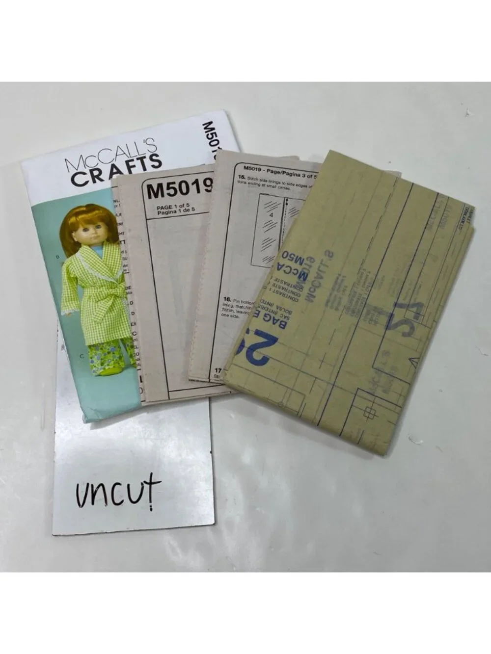 McCalls 18 Inch Doll Sewing Pattern Pajamas Robe Sleeping Bag M5019 Uncut Crafts
